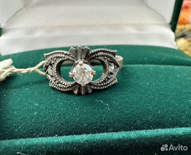 Новое кольцо с фианитом серебро 875 звезда СССР