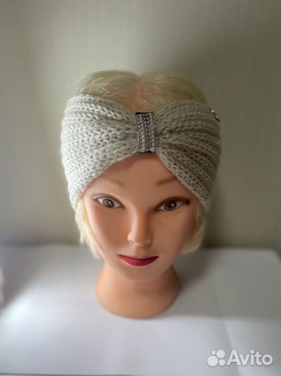 Повязка на голову вязаная теплая