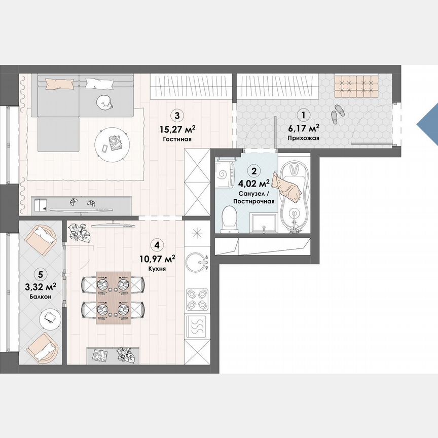 1-к. квартира, 39,8 м², 11/23 эт.