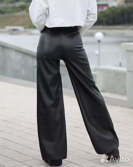 Брюки кожаные палаццо