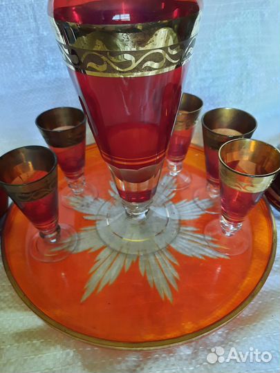 Набор для ликёра, рубиновое стекло Чехия