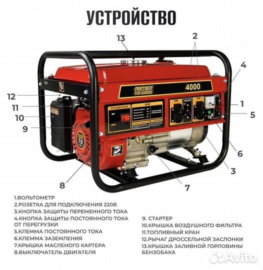 Генератор бензиновый Partner for Garden 4000