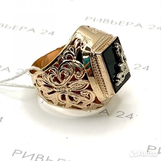 Золотое кольцо печатка с агатом 585 пробы 11.26 гр