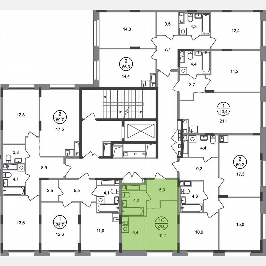 Квартира-студия, 24,8 м², 7/17 эт.