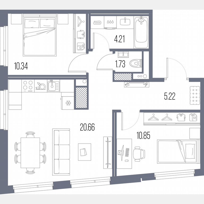 2-к. квартира, 56,1 м², 3/10 эт.