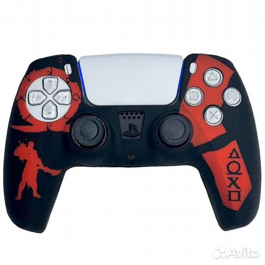 Силиконовый чехол для геймпада DualSense (PS5) (God of War Ragnarok) (черно-красный)