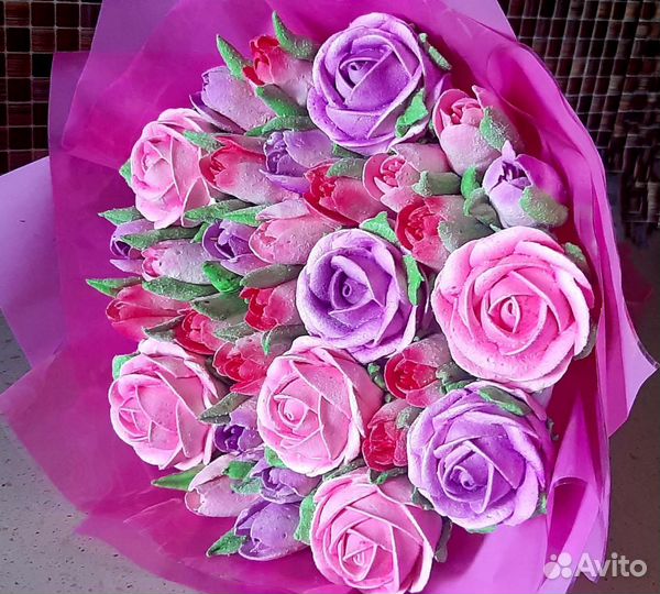 Съедобный букет из зефирных цветов, зефирный набор