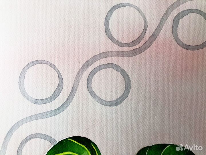 Картина комнатный цветок Филодендрон акварель