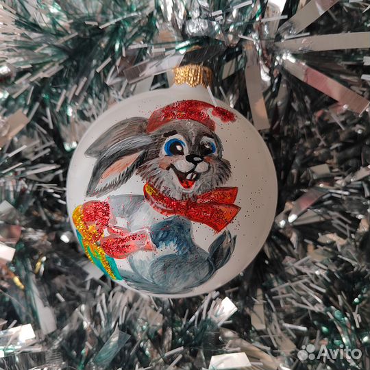 Ёлочная игрушка 2023 Заяц Ручная роспись