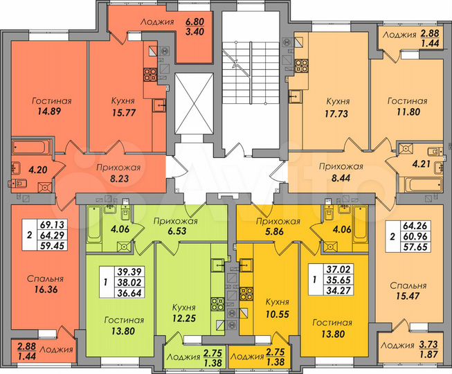 2-к. квартира, 64,3 м², 4/8 эт.