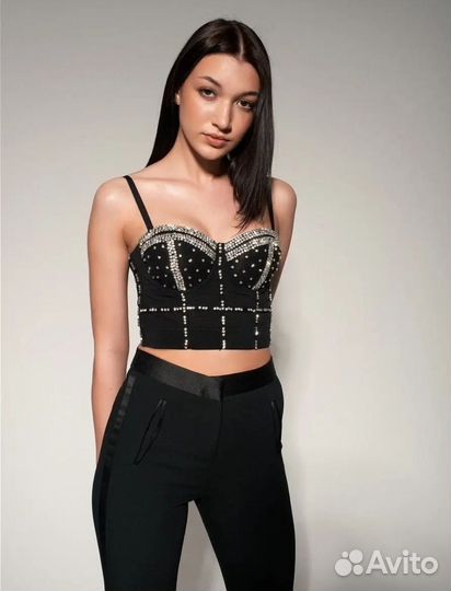 Топ корсет черный стразы