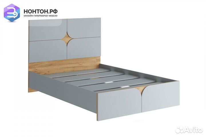 Кровать Монро 1.4 м шиншилла серая / дуб крафт зол