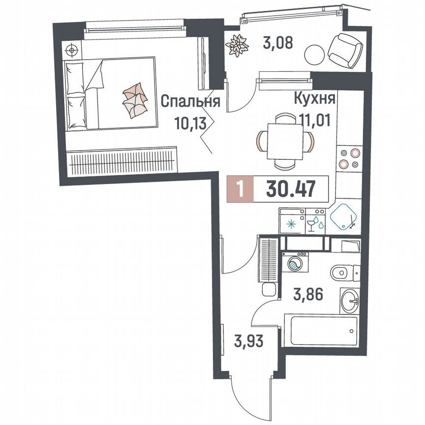 1-к. квартира, 30,5 м², 7/18 эт.