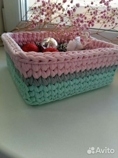 Корзинка из трикотажной пряжи ручная работа