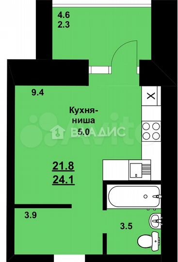 Квартира-студия, 24,1 м², 9/10 эт.