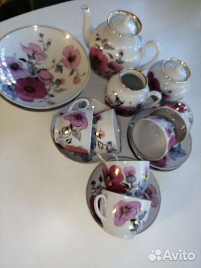 Чайный сервиз фарфоровый «Розовaя веткa» лфз