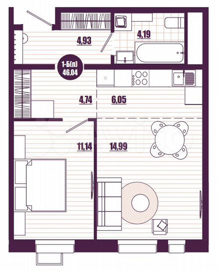 1-к. квартира, 46 м², 15/16 эт.