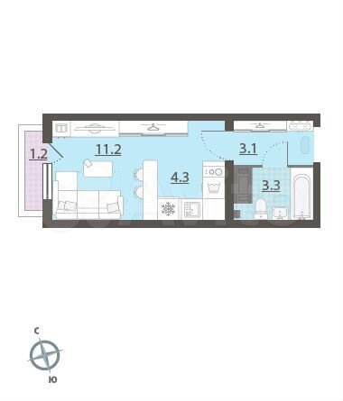 Квартира-студия, 22,3 м², 7/25 эт.