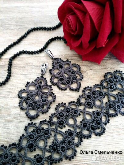 Кружевные серьги и чокер ручной работы