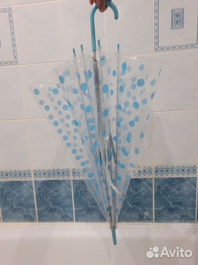 Зонт трость детский прозрачный в горошек Новый