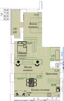 3-к. квартира, 83,5 м², 7/9 эт.