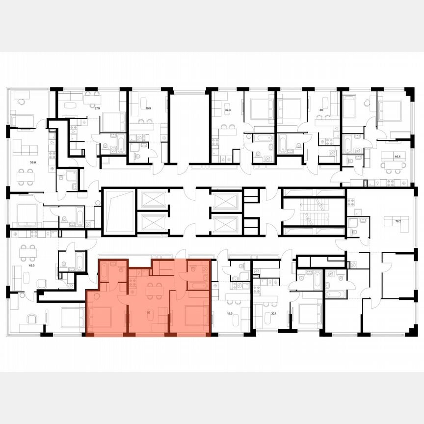 2-к. квартира, 57 м², 23/30 эт.