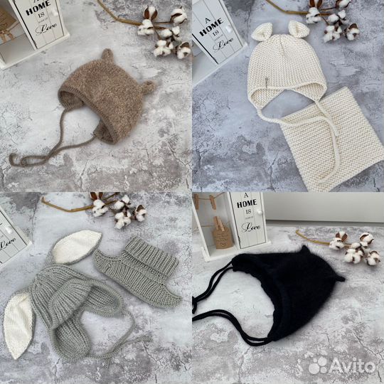 Шапка с ушками, чепчик, снуд, котошапка