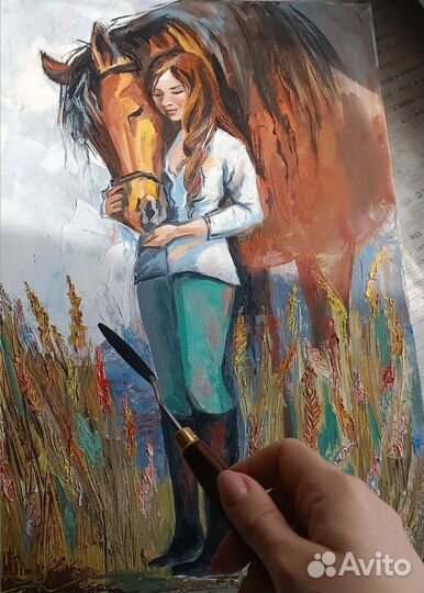 Картина маслом на холсте девушка с лошадью