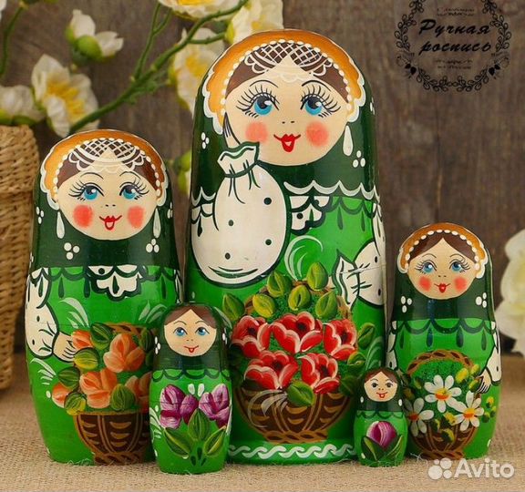 Матрёшка с корзинкой с цветами 5 кукол 17 см