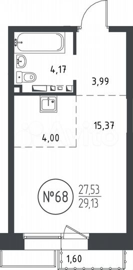 Квартира-студия, 29,1 м², 9/10 эт.
