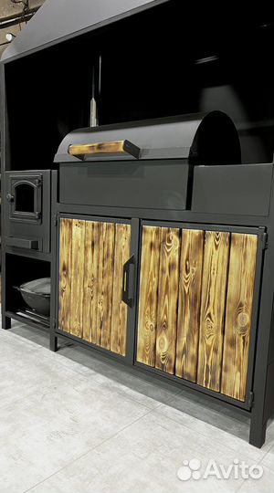 Мангал печь под казан с вытяжкой с зонтом