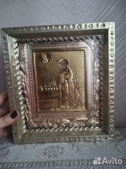 Старинная икона Серафим Саровский оклад