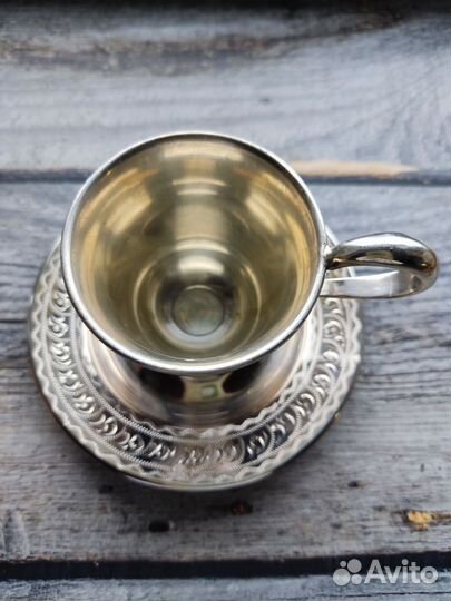 Кофейная пара. Чашка, блюдце. Серебро 875 проба
