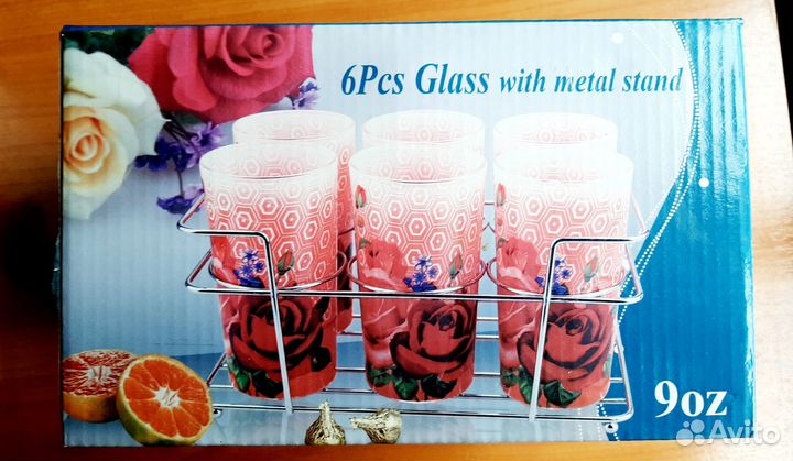 Стаканы для напитков с рисунком новые 6 шт