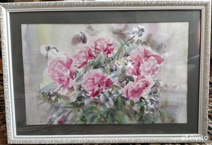 Картина акварелью. Пионы