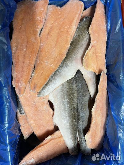 Горбуша филе рыбное на коже. Рыба красная