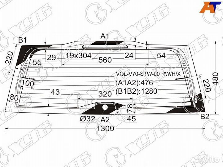 Стекло заднее Volvo XC70