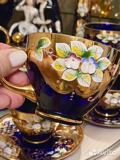 Сервиз чайный Богемия (кобальт) винтаж. Статуэтка