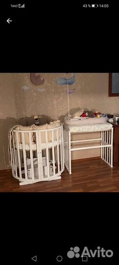 Кроватка трансформер круглая с маятником