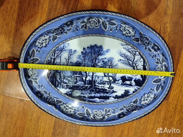 Винтажный поднос Зима гжель