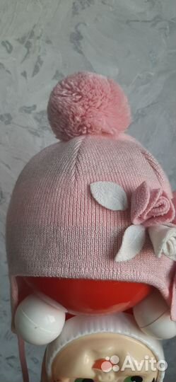 Шапка зимняя из мериноса для девочки 44-48