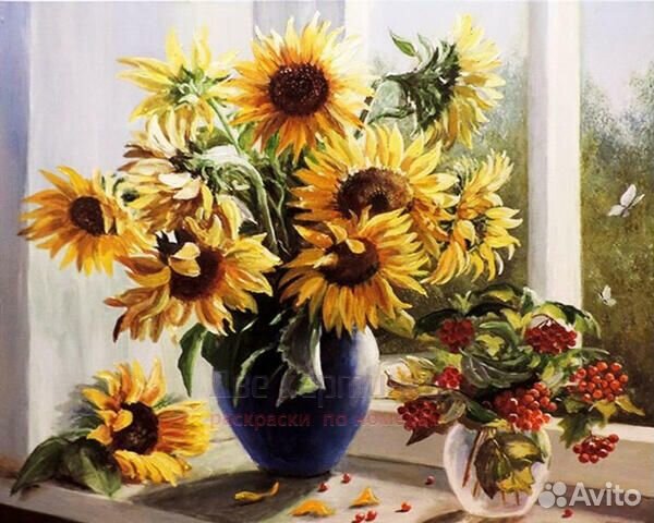 Алмазная мозаика 40x50 Букет подсолнухов и букетик