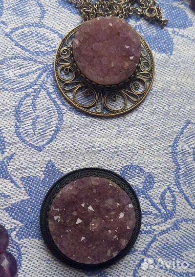 Бусы СССР Аквамарин нефрит аметистовая щетка