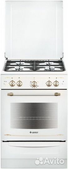 Плита газовая Gefest 6100-02 0185 белый/золотистый (эмалированная крышка) реш.чугун