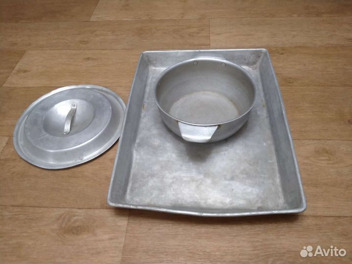 Поднос, чашка и крышка новая из алюминия