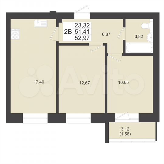 2-к. квартира, 53 м², 2/5 эт.