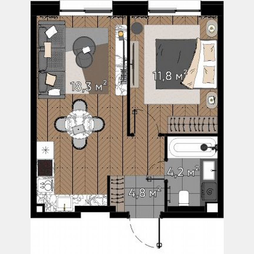 1-к. апартаменты, 39,1 м², 1/23 эт.