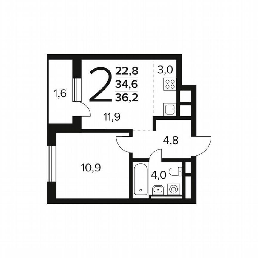 2-к. квартира, 36,2 м², 7/12 эт.