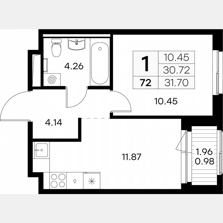 1-к. квартира, 31,7 м², 6/12 эт.