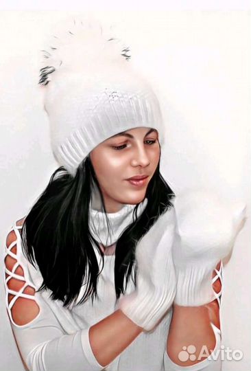 Шапка шарф и варежки пух норки